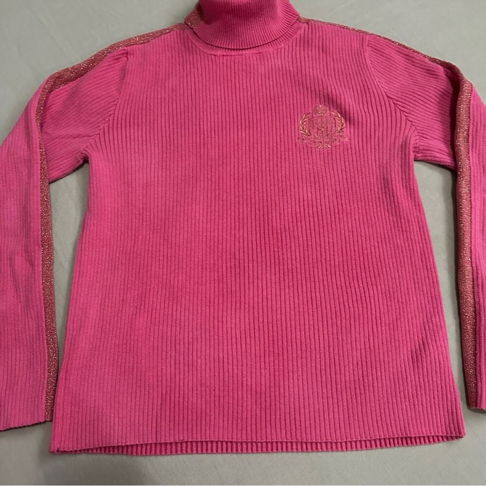 Ralph Lauren Sport Pink Gold Logo Emblem Crest Sporty Preppy Turtleneck Sweater - Picture 9 of 12